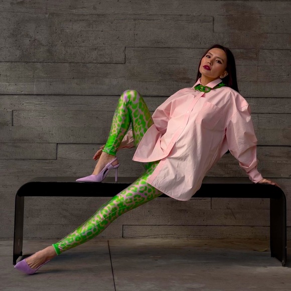 H&M Studio Collection Green Leopard Print Patterned Leggings - Picture 5 of 16